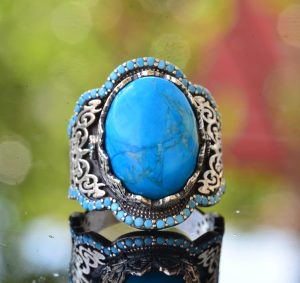 Turkuaz Yüzük Erkekler için, Gümüş Turkuaz Yüzük, 925 Ayar Gümüş Erkek Yüzük, Büyük Yüzük - Görsel 5