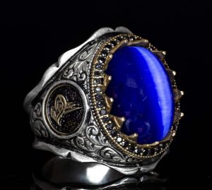 Erkekler için 925 Ayar Gümüş Yüzük - Mavi Yıldız Kedi Gözlü Yapay Taş - Şık ve Gizemli Tasarım - Görsel 3