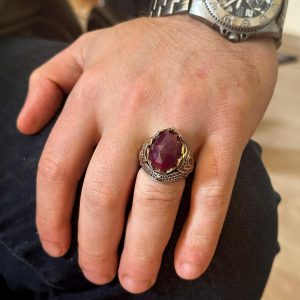 Gerçek Doğal Taş Yüzük, 925 Ayar Gümüş Yüzük, Erkek Gümüş Yüzük - Görsel 3