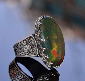 Büyük El yapımı 925 Ayar Gümüş Erkek Yüzük, Gerçek Kan Taşı Taşıyla, Şık Taş Koleksiyonu - Görsel 4