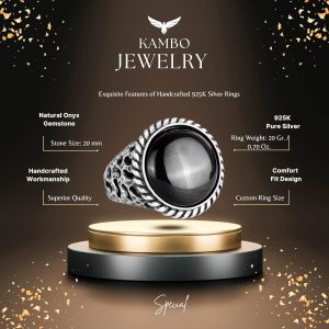 Gerçek Doğal Taş Yüzük - 925 Ayar Katı Gümüş Erkek Yüzüğü Oniks ile - Görsel 2