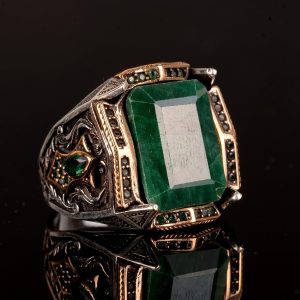 Gerçek Doğal Zümrüt Taşlı Yüzük, 925 Ayar Gümüş Erkek Yüzüğü, Gümüş Erkek Aksesuarı - Görsel 4