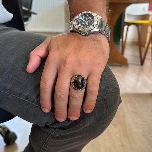 Gerçek Doğal Taş El Yapımı Yüzük - 925 Ayar Gümüş El Yapımı Yüzük - Şık Yüzük (Granat) - Görsel 3