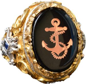 Erkek Gümüş Yüzük - Altın Kaplama Yüzük - Mühür Yüzüğü (Gemi İskelesi)