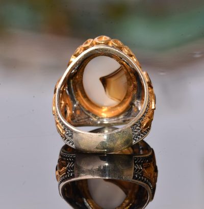 Erkekler için Gümüş Yüzük - Gerçek Doğal Yemen Akik Taşı - Görsel 8