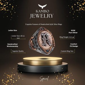 925 Ayar Katı Gümüş Yüzük, Monogram Kişiselleştirilmiş Harf Yüzüğü, Erkekler için Gümüş Baş Harf Yüzüğü - Görsel 6