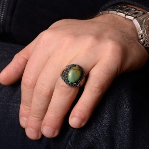 Gerçek Doğal Arizona Turkuaz Taş Yüzük, Minimalist Yüzük, 925 Ayar Gümüş Erkek Yüzük (Stil-7) - Görsel 7