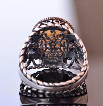 925 Ayar Katı Gümüş Erkek Yüzük Doğal Taşlarla - El Yapımı Şıklık (Altın Rutile Kuvars Taşı) - Görsel 5