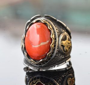 Gerçek Doğal Kan Taşı Yüzük, Osmanlı Mühür Yüzüğü, Orta Doğu Tasarımı, Gümüş Yüzük - Görsel 3