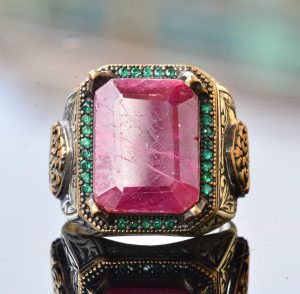 Gerçek Doğal Yakut Taşlı Yüzük, 15.50 Karat, 925 Ayar Gümüş Yüzük, Ham Taş, Bizans Yüzüğü Kırmızı - Görsel 3