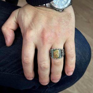 925 Ayar Gümüş Erkek Yüzük, Gerçek Doğal Yeşim Taşı Yüzük - Görsel 3