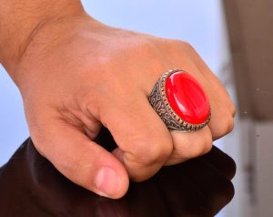 El Yapımı Yüzük, Yapay Mercan Taşı, Sterlin Gümüş Erkek Büyük Yüzük - Tutku ve Koruma Sembolü - Görsel 7