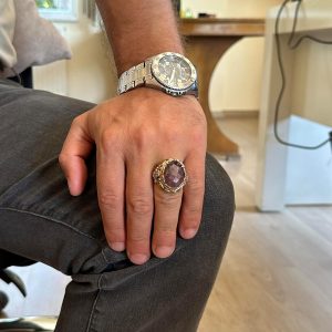Gerçek Doğal Taş Yüzük - Erkekler için Sultan Yüzüğü - Altın Kaplama 925 Ayar Gümüş Yüzük - El Yapımı Yüzük (Kırmızı safir) - Görsel 3