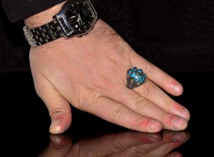 Sterling Gümüş Erkek Yüzük - Arizona Turkuaz Doğal Taş - Şahin Pençesi Tasarımı (Model-2) - Görsel 6