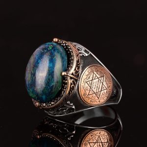 Doğal Azurit Taşlı Yüzük, Davud Yıldızı Gümüş Yüzük - Gizemli 925 Ayar Sert Gümüş Erkek Yüzüğü - Görsel 5