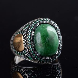 Doğal Zümrüt Taşlı, El Yapımı Yüzük, Sterlin Gümüş Erkek Yüzüğü, Gümüş Aksesuar, Yeşil - Görsel 6