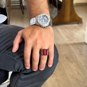 925 Ayar Gümüş Yüzük - Erkekler İçin Oluşturulmuş Taş Yüzük - El Yapımı Yüzük (Oluşturulmuş kırmızı paraiba) - Görsel 3