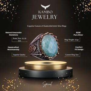 925 Ayar Katı Gümüş Yüzük, Gerçek Doğal Taş Yüzük (Amazonit) - Görsel 6