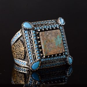 Doğal Turkuaz Taş Yüzük, Kare Tasarım - 925 Ayar Gümüş Erkek Yüzüğü, El Yapımı Şıklık - Görsel 5