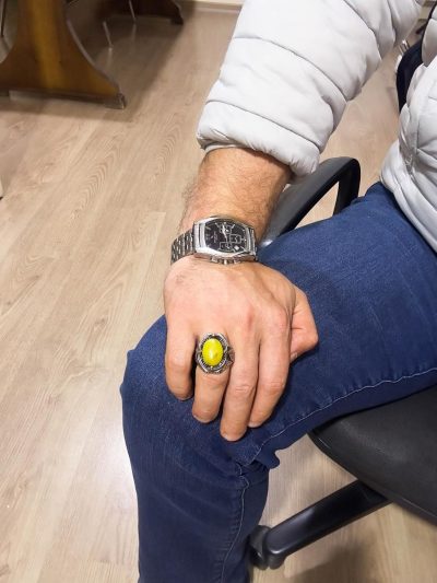 925 Ayar Katı Gümüş Yüzük - Doğal Sarı Akik Taşı Yüzük, Gümüş Erkek Yüzüğü - Görsel 3