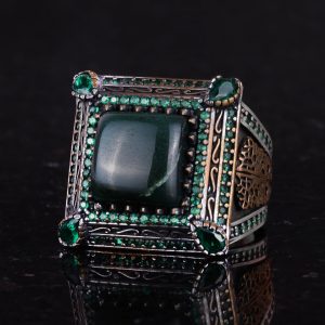 925 Ayar Gümüş Erkek Yüzük - Gerçek Doğal Malakit Taşı ile Lüks ve Farklı Tasarım (Kan Taşı) - Görsel 6