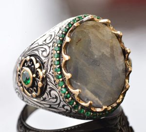 Erkekler için 925 Ayar Gümüş Yüzük - Gerçek Doğal Safir Taşı - Görsel 3