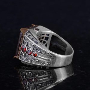 925 Ayar Gümüş El Yapımı Erkek Yüzük - Yapay Taş Yüzük - Erkek Yüzük (Yapay Kırmızı Paraiba) - Görsel 7