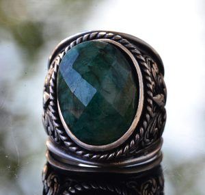 Gerçek Doğal Zümrüt Taşı, Zümrüt Yüzük, Gümüş Erkek Yüzüğü, Yeşil - Görsel 5