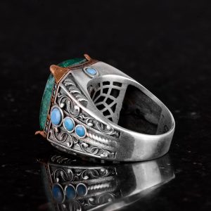 Gerçek Doğal Taş Yüzük - 925 Ayar Gümüş Yüzük (Krisokolla) - Görsel 7