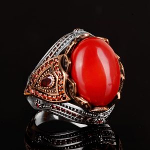 Kral Yüzük, Gerçek Doğal Mercan Taşı Yüzük, El Yapımı Yüzük, 925 Ayar Gümüş Yüzük Erkekler İçin, Farklı Erkek Yüzüğü - Görsel 5