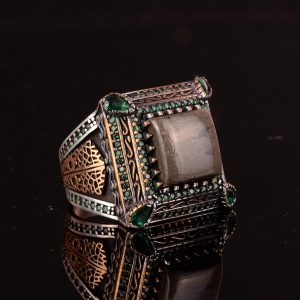 Gerçek Doğal Pirit Taşı Yüzük, Sultan Yüzük, 925 Ayar Gümüş Erkek Yüzük - Görsel 4