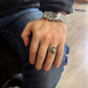 Pusula Yüzüğü - 925 Ayar Gümüş Erkek Pusula Yüzüğü - Görsel 3