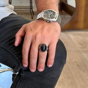 925 Ayar Gümüş Yüzük, Yapay Taş Yüzük, Kartal Sembolü Yüzük, El Yapımı Yüzük (Yapay mavi güneş) - Görsel 3