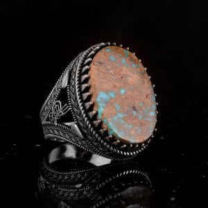 925 Ayar Gümüş Yüzük, Doğal Arizona Turkuaz Taşı Yüzük - Görsel 6