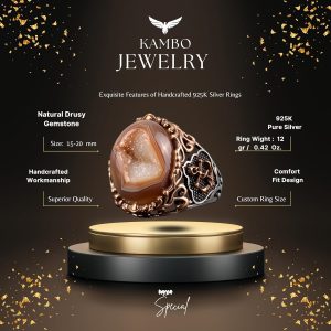 Gerçek Doğal Druzy Kristal Kuvars Taş Yüzük, Gümüş Yüzük, Çapa Yüzük - Görsel 2