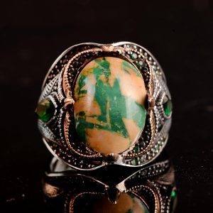 Gerçek Doğal Arizona Turkuaz Taş Yüzük, 925 Ayar Gümüş Yüzük, El Yapımı Sultan Yüzük, Tasarım-2 - Görsel 7