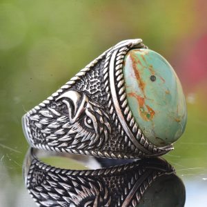 Doğal Arizona Turkuaz Taş Yüzük - 925 Ayar Gümüş Erkek Kartal Yüzüğü - Günlük Kullanım ve Özel Etkinlikler İçin İdeal (Stil-2) - Görsel 4