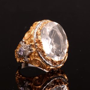 925 Ayar Gümüş Erkek Yüzük, Beyaz Topaz Yapay Taş - Görsel 3