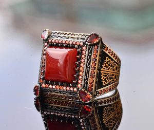 Gerçek Doğal Kırmızı Akik Taş Yüzük - Gümüş Erkek Sultan Yüzüğü - Görsel 6