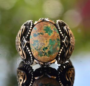 Erkekler için Yeşil Turkuaz Taş Yüzük, 925 Ayar Gümüş Vintage Ortadoğu Tasarımı (Stil-4) - Görsel 3