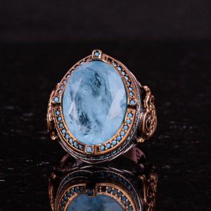 925 Ayar Gümüş Erkek Yüzük, Oluşturulmuş Taş, El Yapımı Vintage Tasarım İfade Yüzüğü (Oluşturulmuş Açık Mavi Paraiba) - Görsel 6