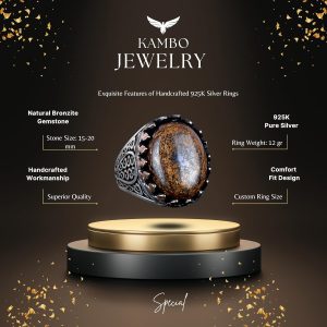 925 Ayar Katı Gümüş Erkek Yüzük - Doğal Taşlarla El Yapımı Şıklık (Bronzit Taşı) - Görsel 5