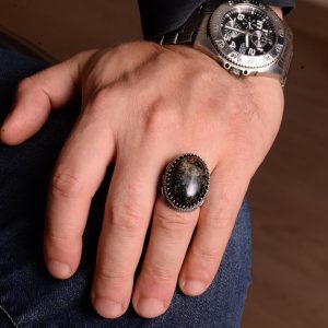 Gerçek Doğal Akik Taşı Yüzük, Oval Büyük Yüzük, Tuğra Yüzük, 925 Ayar Gümüş Yüzük - Görsel 3