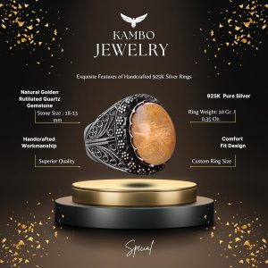 Gerçek Rutilat Kuvars Taşı Yüzük, Sultan Erkek Yüzüğü, Sterlin Gümüş Yüzük, Minimalist Yüzük - Görsel 2
