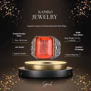 925 Ayar Gümüş El Yapımı Erkek Yüzük - Yapay Taş Yüzük - Erkek Yüzük (Yapay turuncu paraiba) - Görsel 2