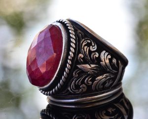 925 Ayar Gümüş Erkek Yüzük Doğal Yakut Taşı ile - Görsel 4