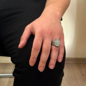 925 Ayar Katı Gümüş Erkek Yüzük - Doğal Taş Seçeneği ile El Yapımı Tasarım (Cabochon Akuamarin) - Görsel 3