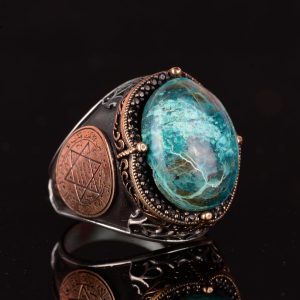 Gümüş Süleyman Mührü Yüzüğü, Gerçek Doğal Kırmızı Krysokolla Taşı Yüzüğü, 925 Ayar Saf Gümüş Erkek Yüzüğü - Görsel 5