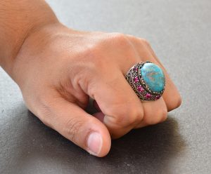 Gerçek Arizona Turkuaz Taş Yüzük, Sultan Yüzük, Gümüş Unisex Yüzük - Görsel 7