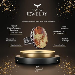 Büyük halka, Gerçek Doğal Arizona Turkuaz Taşı Yüzük, El Yapımı Yüzük, 925 Ayar Gümüş Yüzük Erkekler İçin - Görsel 2